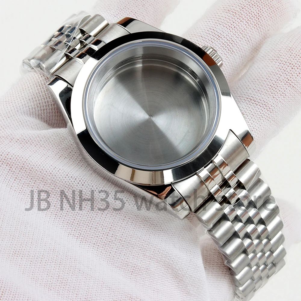 36 mm / 39 mm NH35 kast zilver massief roestvrij staal saffierglas waterdichte horlogekasten voor Datejust NH35 NH36 automatisch uurwerk