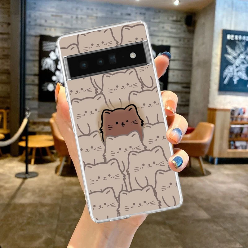Cute Cartoon Black Cat Phone Case For Google Pixel 9 8 7 6 Pro XL 8A 7A 6A 5 4 5A 4A 3A XL 5G soft Silicone Clear TPU Cover