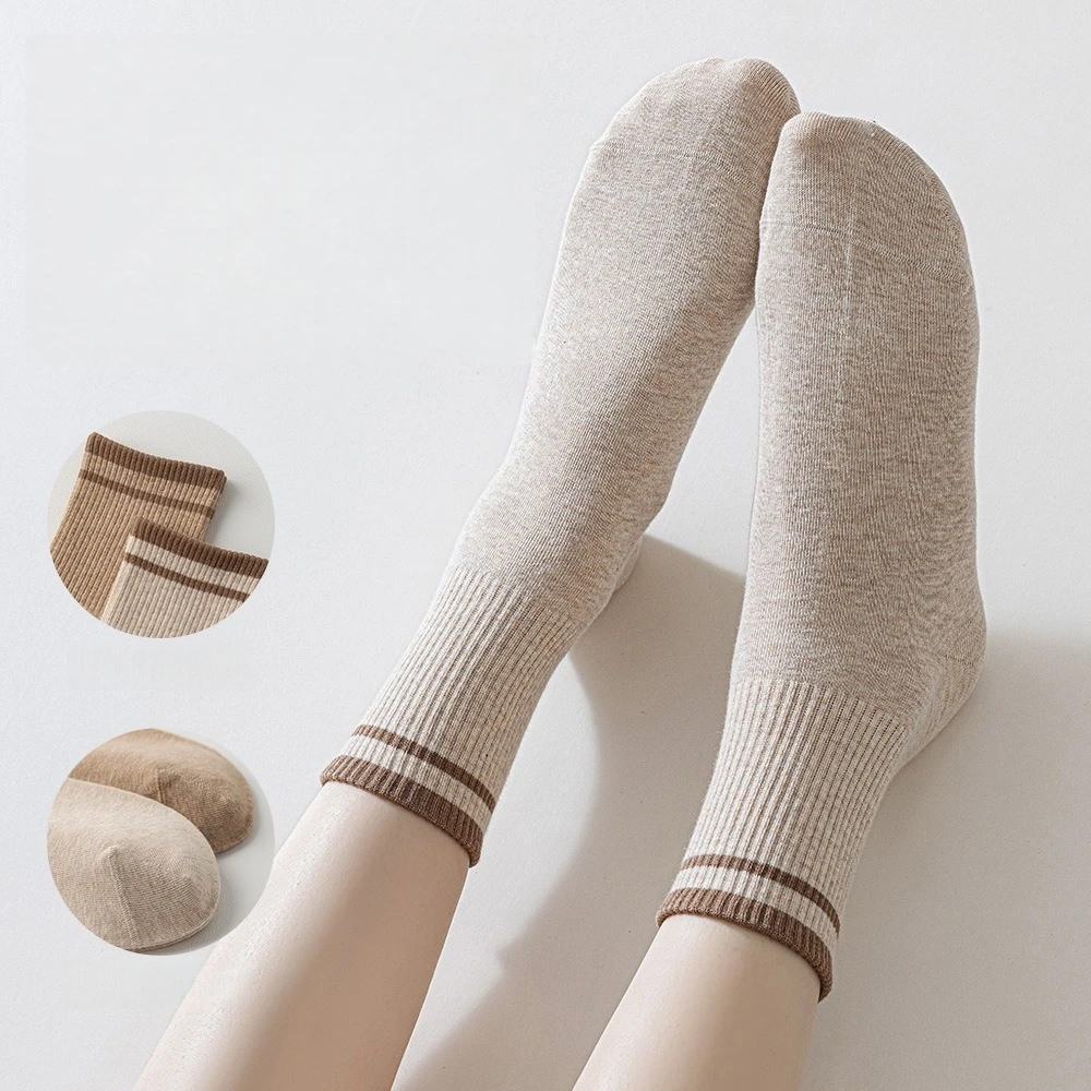 5 Pair Women's Striped Pure Cotton Casual Socks Boneless Seam-Free High Quality Sports Socks