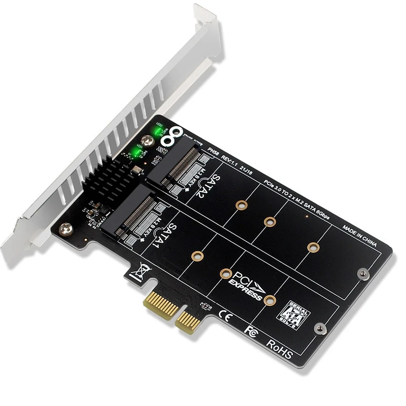 PH58 2x M2 SATA para PCIE Adaptador Placa RAID Splitter Placa de Expansão PCIe X1 NGFF M2 SATA SSD Display de Disco Duplo