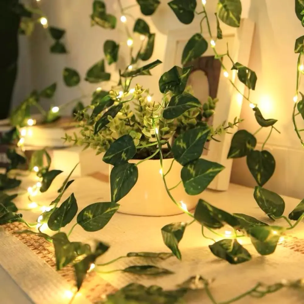 Solar Ivy Leaf Vine Lamp Led String Lights Flexible Copper Wire Waterproof Greenery Garland Decor For Outdoor Patio Yard Wedding