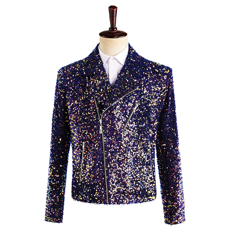 3D Sequin Jacket Casual Jacket Zippered Motorcycle Suit Singer Dancer Stage Performance Coat Nightclub DJ Performance Clothing