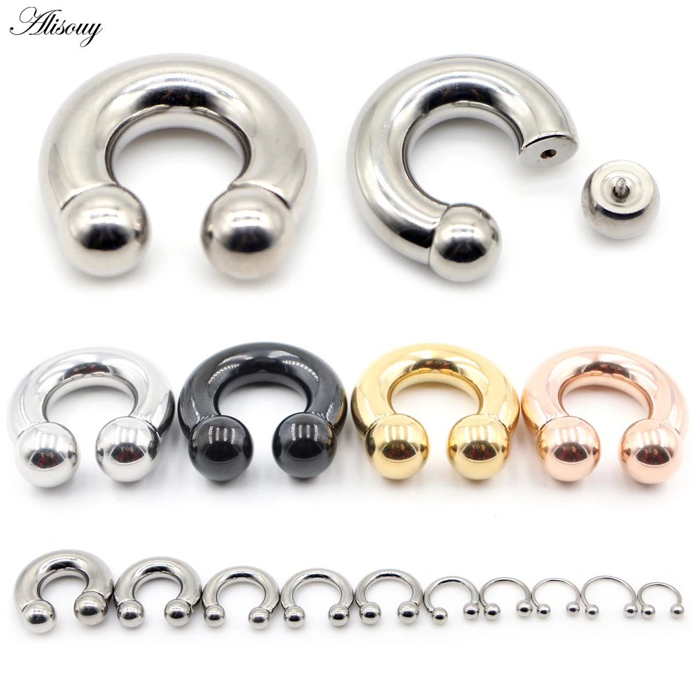 Alisouy 1PC Big Large Size Captive Bead Nose Ring Ear Plug Expander Guauge Male Genital BCR Hoop Earring Piercing Body Jewelry