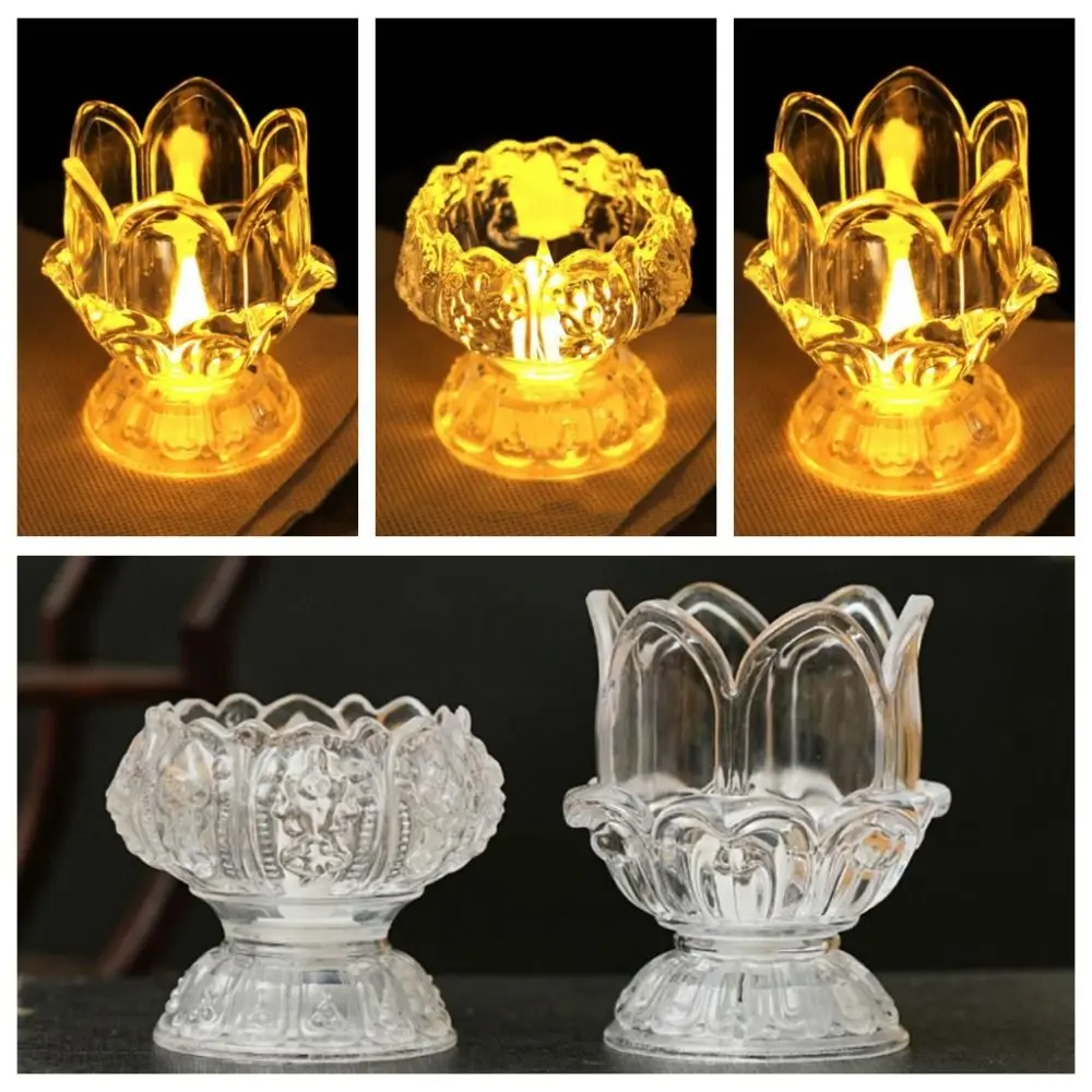 

2Pcs LED Lotus Candle Lamp Transparent Electronic Electronic Lamp High Quality High-legged Temple Candle Light Decoration Temple