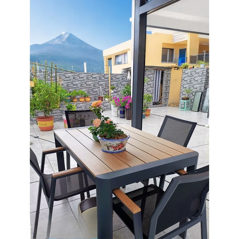 

Courtyard table and chairs, outdoor leisure telescopic table, garden patio plastic wood, anti-corrosion wood dining table