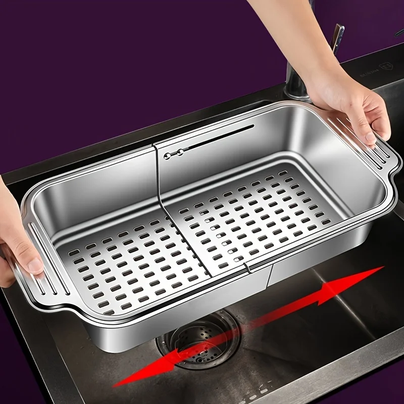 

304 Stainless Steel Dish Rack Basket Retractable Mechanism Versatile Washing Tool Maximum Smooth fruits vegetables Storage Box