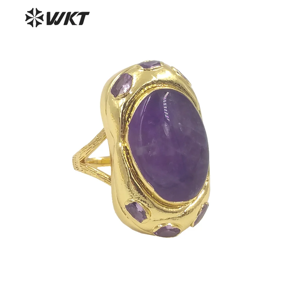 

WT-R501 Beautiful Colored Gemstone Black Obsidian And Amethyst Stone With Cubic Zircon Paved Decent Rings Accessories For Women