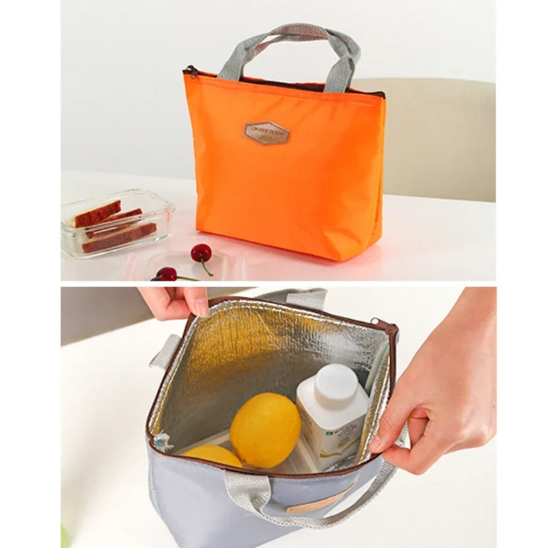 Lunch Box Camping Picnic Bag Lunch Bag Solid Color Portable Insulated Refrigerated Bags Cold Food Cooler Thermal Bag Handbag