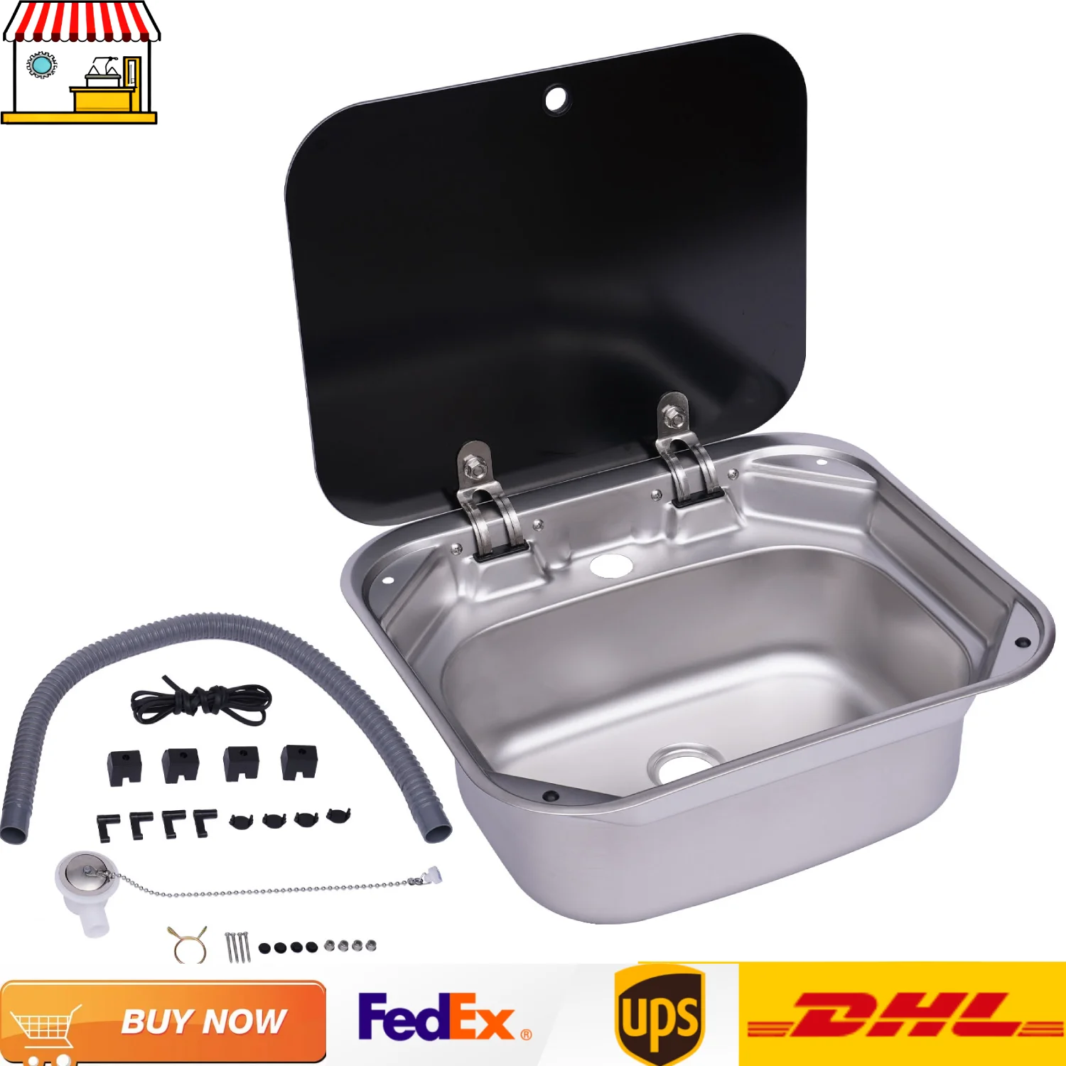 

RV Kitchen Sink Set w/ Lid| 16.7*14.7in Kitchen Sink for Caravan, Motorhome, Boat| Hand Washing Basin