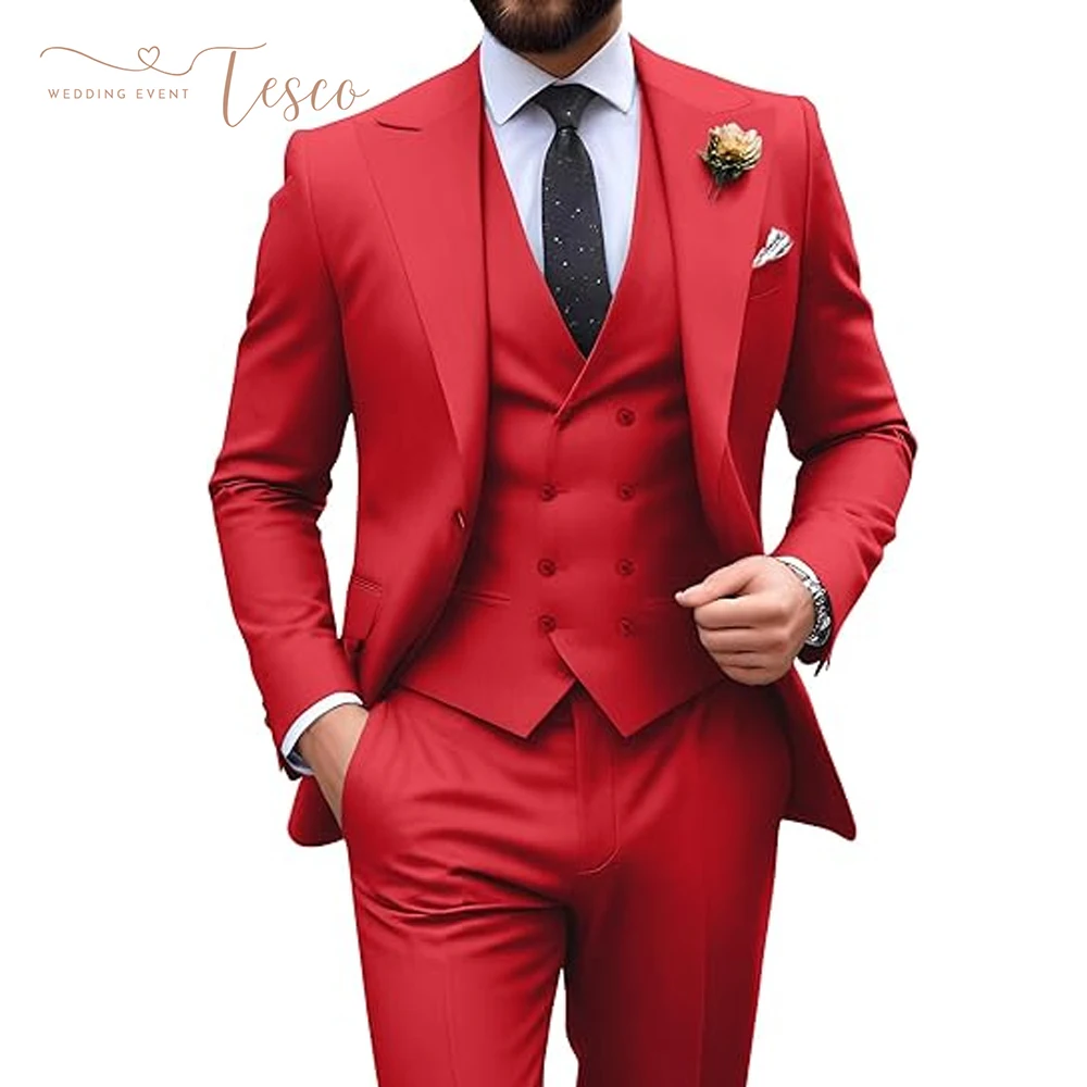 テスコ カスタム メンズ スーツ スリムフィット 3ピース ダブルブレスト スーツジャケット フォーマル タキシード セット カジュアル ウェディング グルーム スーツ