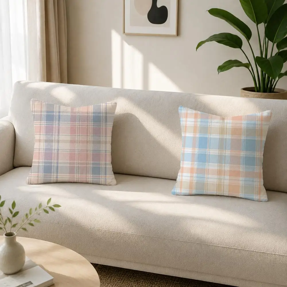 Classic Textile Surface Design Plaid-Gingham-Stripes Soft Plushs Fluffy Throw Pillow Cases for Sofa Bedroom Home Decor