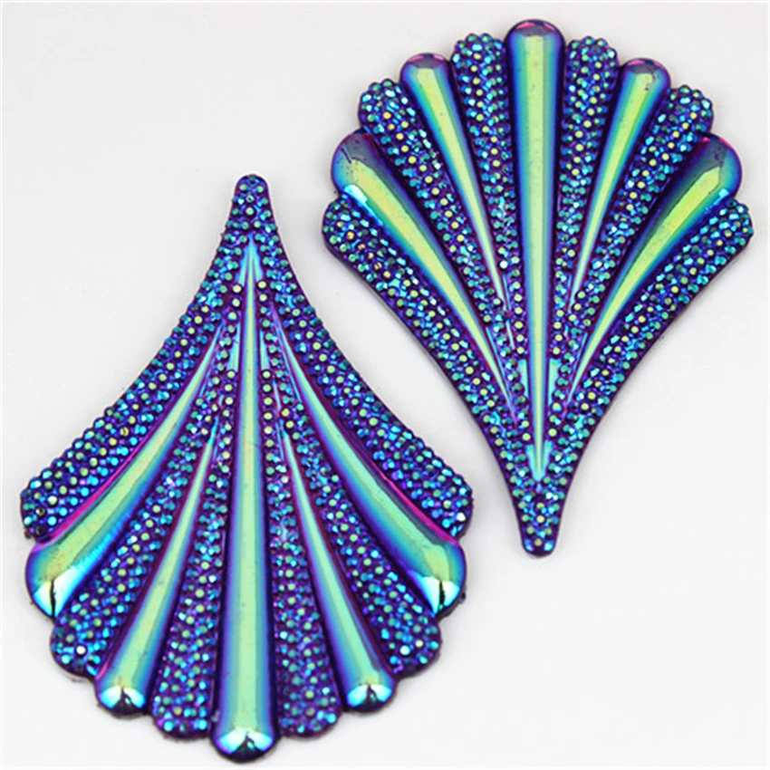 Cong Shao 20pcs 43*61mm AB leaves shaped resin rhinestones applique crystals flatback stones for Jewelry Crafts Decoration CS773