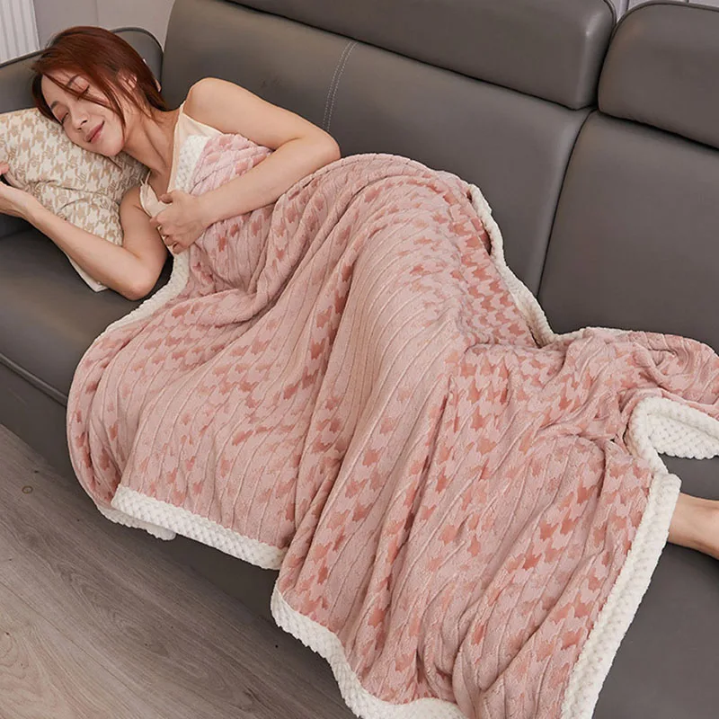 Multifunctional Milk Velvet Soft Shawl with Pin Solid Double-Layer Flannel Plush Blanket Thick Warm Bedspread for All Seasons