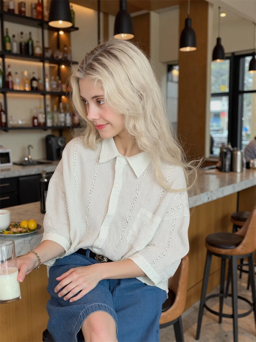 

Рубашки для женщин, однобортная винтажная корейская одежда, стиль Ulzzang, модные, в консервативном стиле, для колледжа, милые, милые, каваи, простые, базовые