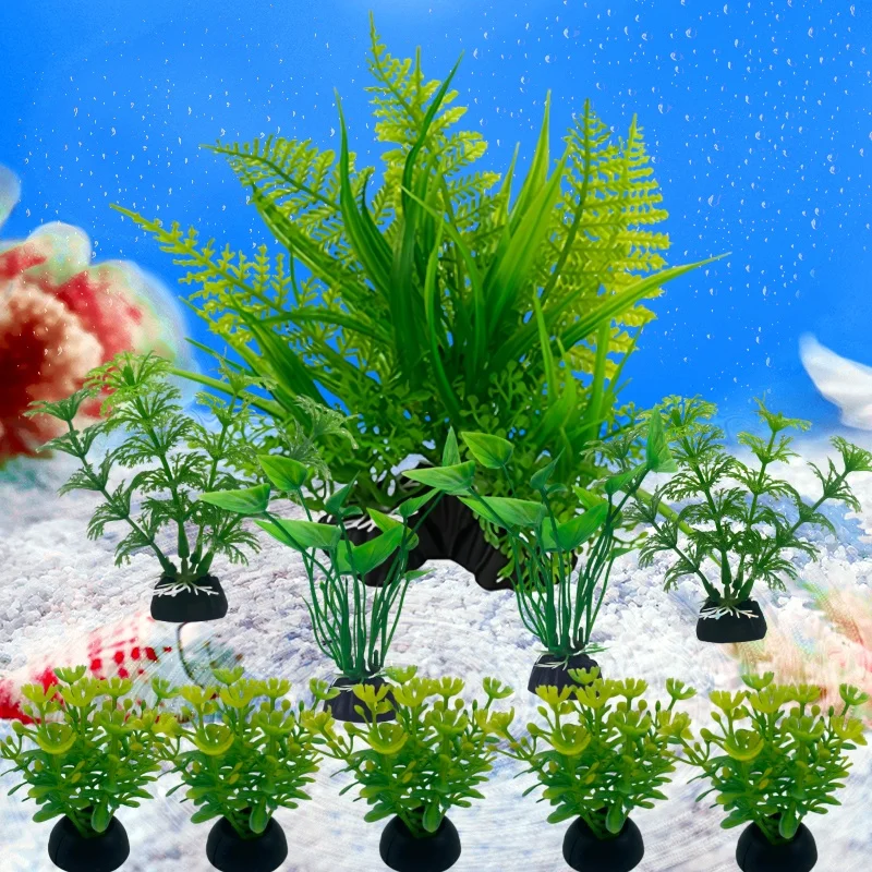 10PC Fish Tank DIY Artificial Aquarium Decor Mixed Color Plants Ornament Aquatic Plant