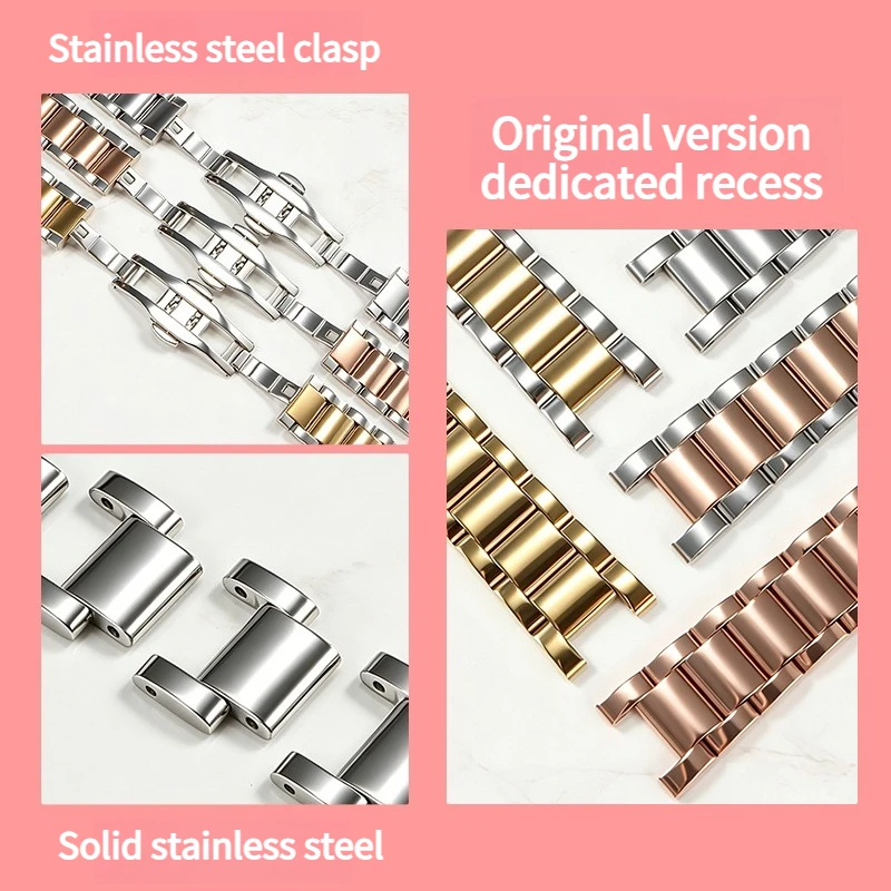 Fluted stainless steel watch strap for Rarone New Moon 8601098, 8600978, 8600768, 8601018 small green watch Notch watchband