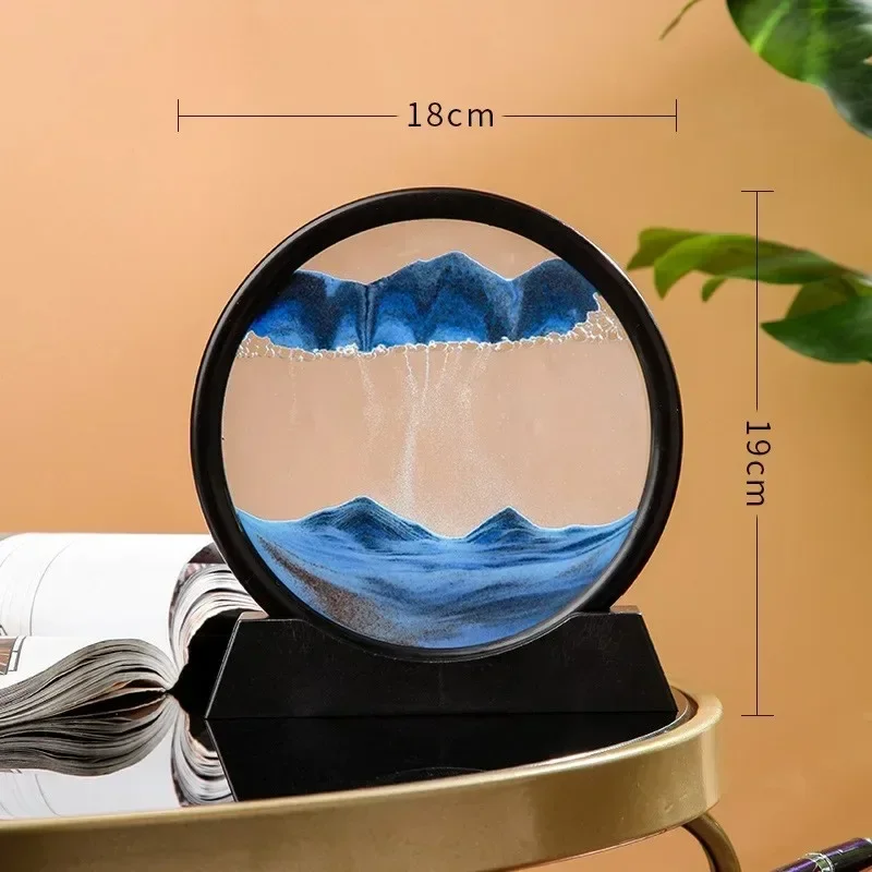 3D Hourglass Quicksand Moving Sand Art Picture Round Glass Deep Sea Sandscape Craft Flowing Painting Office Home Ornament