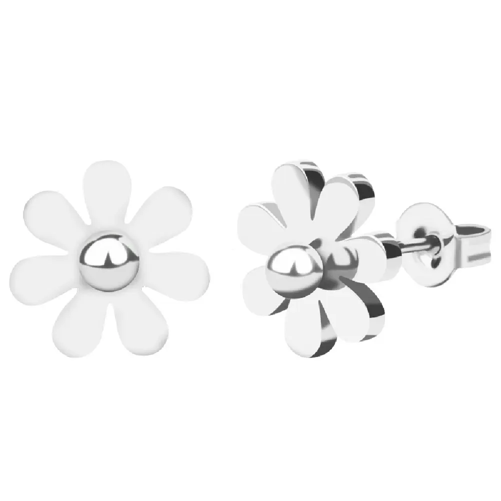 

A Pair Stainless Steel Simple Daisy Earrings Fashion Chrysanthemum Ear Flower for Women and Girl(White)