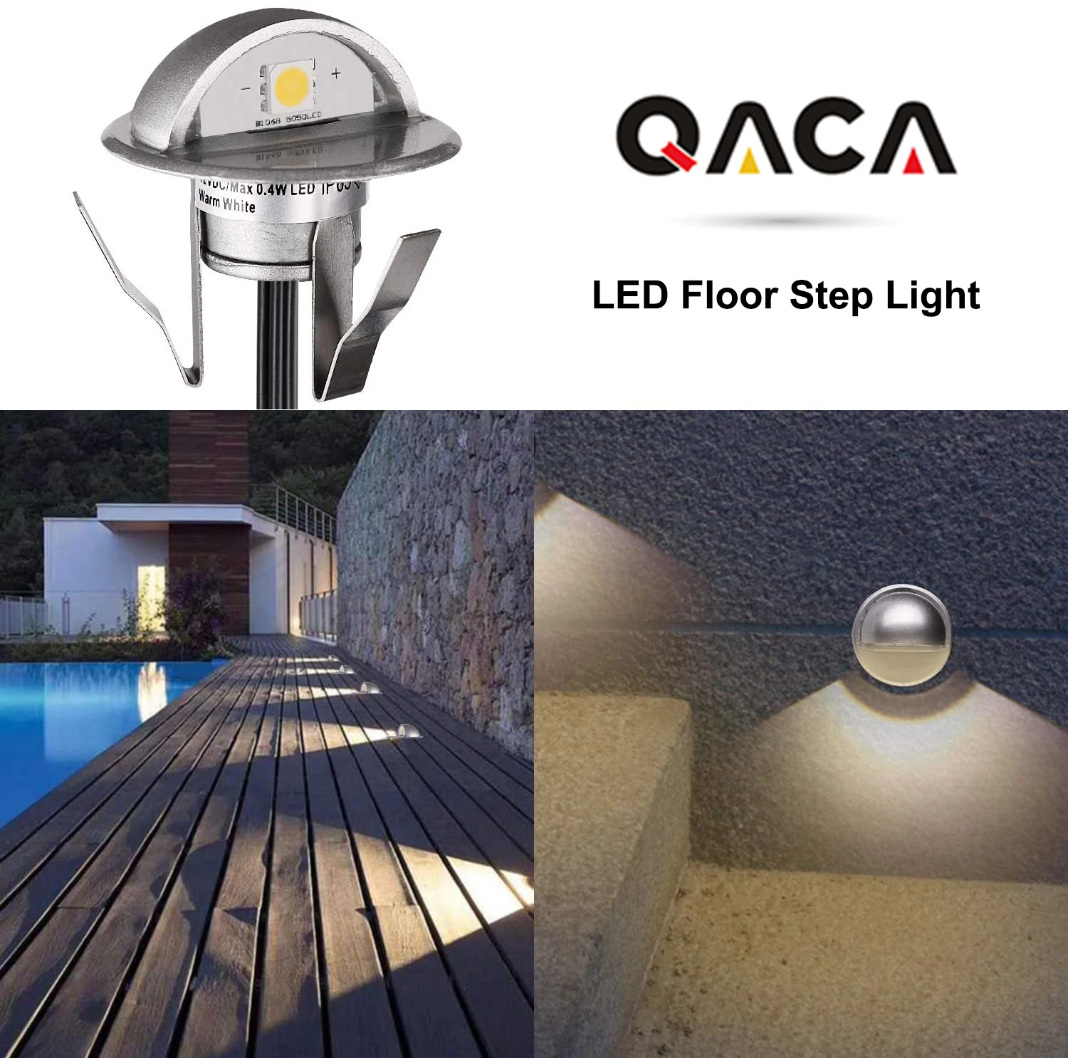 

QACA Indoor Outdoor IP65 Staircase Multi Color RGB LED Deck Light 90 Degree Beam Angle Led Step Lamp Footlight Lighting Stairs