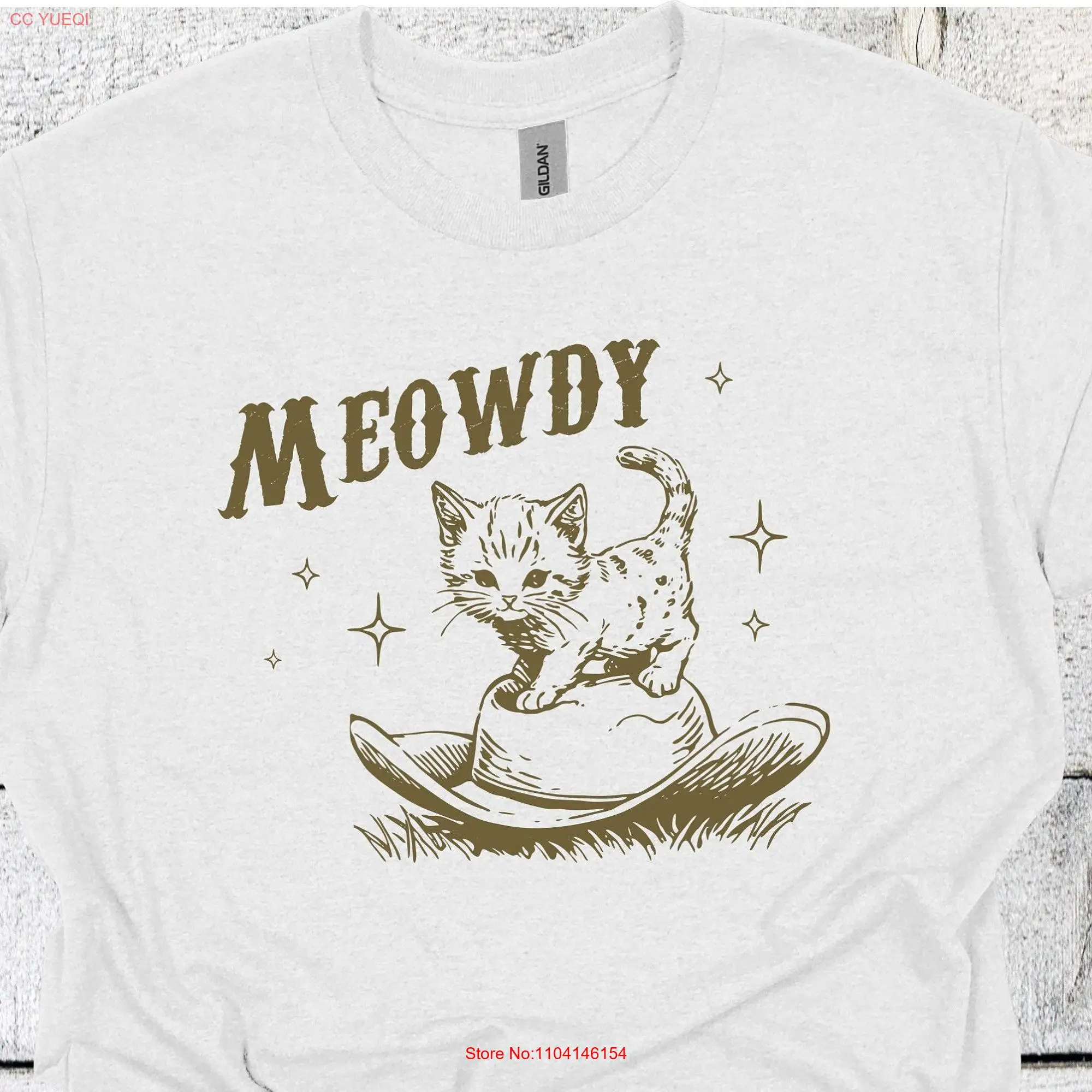 Meowdy Western CaT T Shirt Funny Vintage Minimalist Nostalgia long or short sleeves