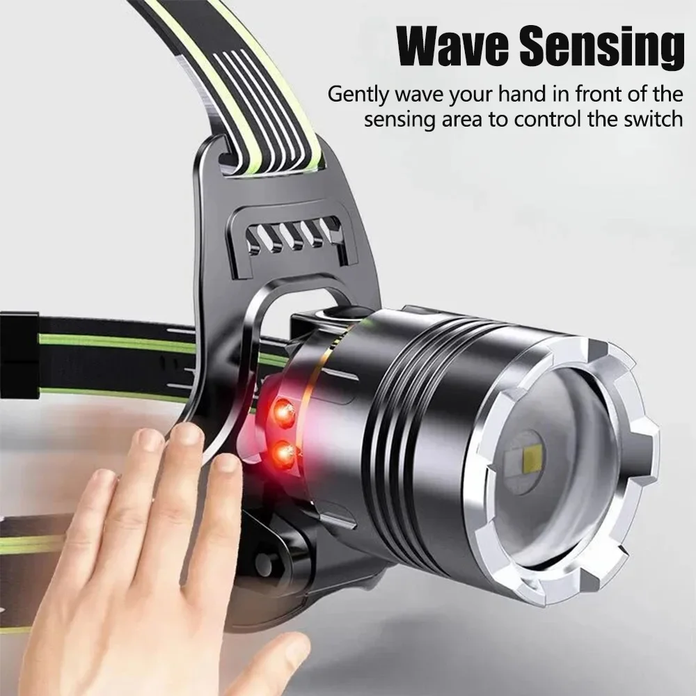 White+UV Headlamp 395nm Sensor LED Headlight Zoomable USB Rechargeable Head Lamp Ultraviolet Hunting Fishing Camping 18650 Light