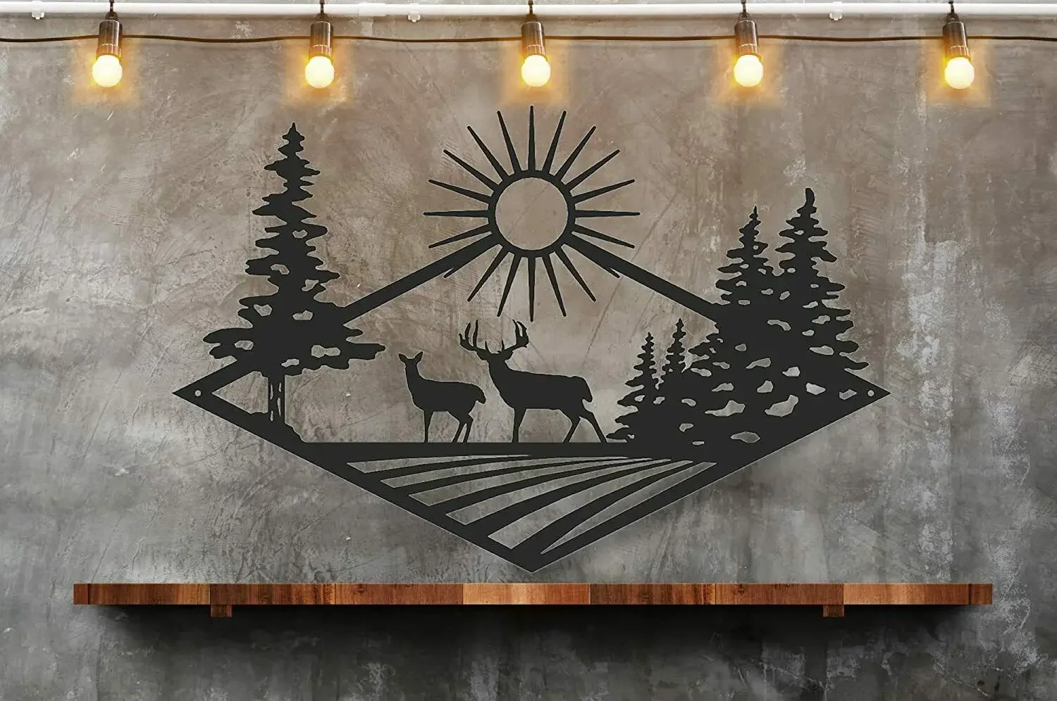 CIFBUY Deco Morning Rise Deer Hunting Steel Metal Wall Art Sign home Cabin Decoration Home Living Room Decor  Vintage Metal Plat