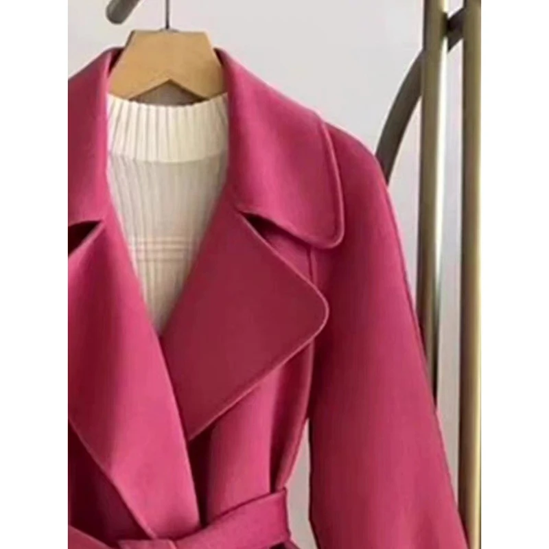 [ZOCI] French Hepburn Style Double-sided Cashmere Coat, Light Luxury High-end Feeling, Rose Pink Woolen Coat Women