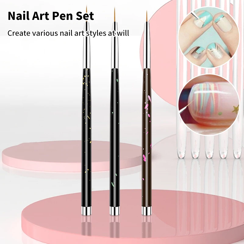 1/3PCS Nail Art Liner Brushes 3Sizes Painting Nail Design Pen 7/9/11mm Drawing Tool For Long Lines Thin Details Manicure Pen