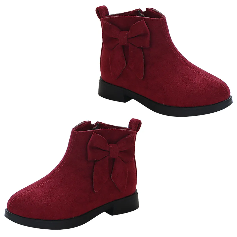 1Pair Girls Winter Short Boots Cute Bow Design Warm Comfortable Kids Ankle Booties Non Slip Bottom for Cold Weather Toddlers