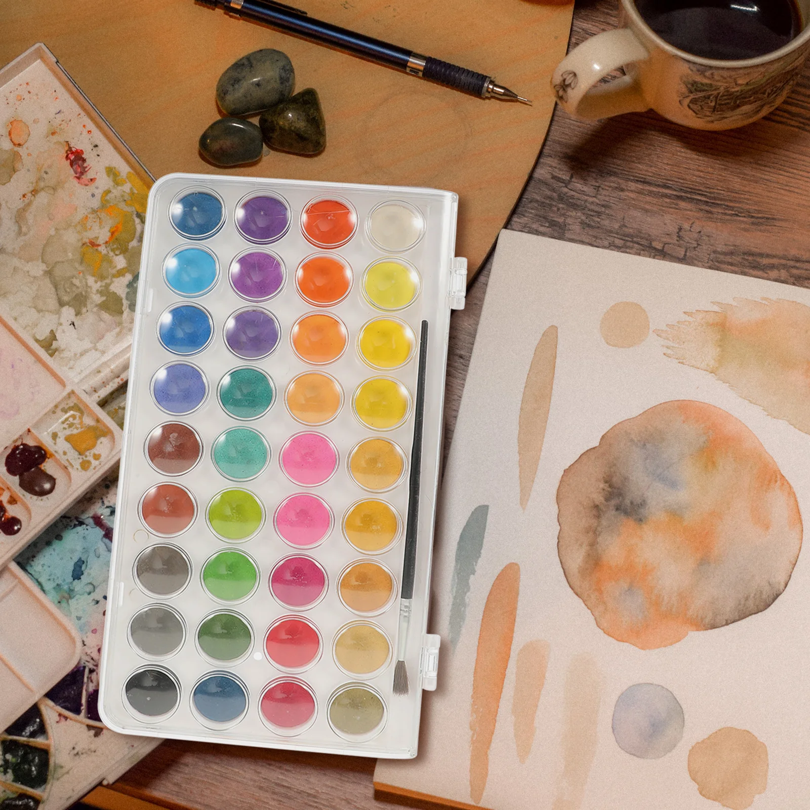 

1Set Watercolor Paint Set Portable Solid Pigment Kit Quick Dry Bright Colors Includes Mixing Plate Travel Drawing Supplies