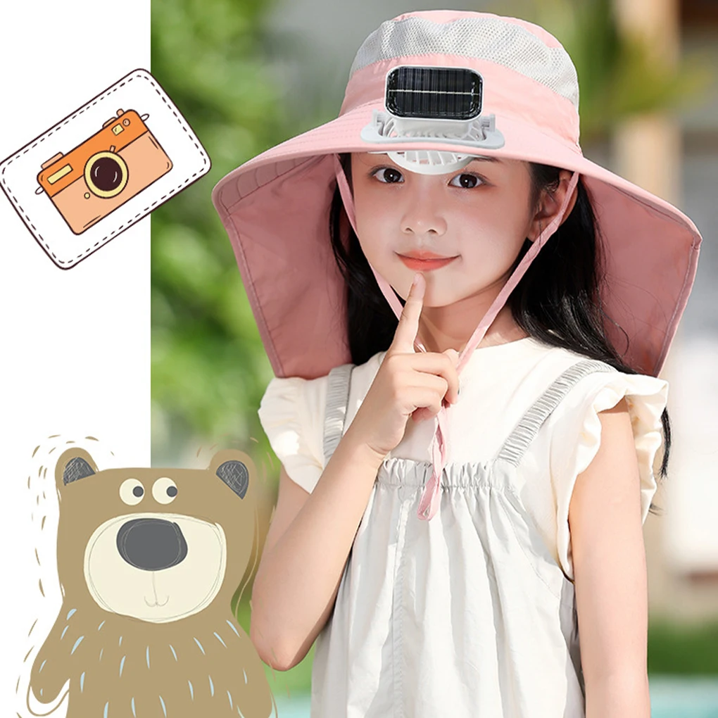 

Solar Fan Outdoor Fishing Hat Fan Solar Charging Big Wind Summer Big Rim Sunblock Hat Children Visor Fisherman Hat Quick Dry