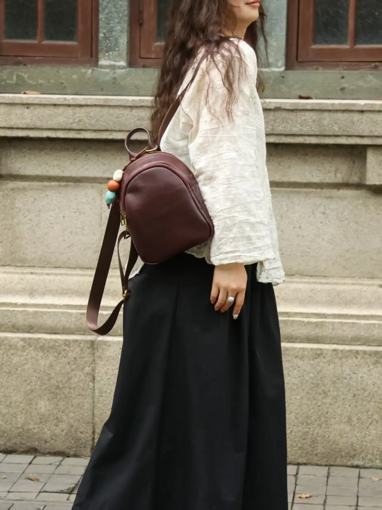 

FIRMRANCH Vintage Versatile Soft Tallow Cowhide Simple Shell Design College Style Travel Backpack Cute Small Purse For Woman