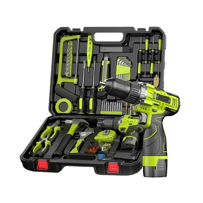 Home Mechanic Toolbox With Power Cordless Drill Hand Repair Tools Sets Combo Kits For Electrician