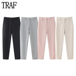 TRAF 2024 Pencil Pants Women Office High Waist Pants for Women Summer Minimalist Woman Trousers Streetwear Straight Ladies Pants