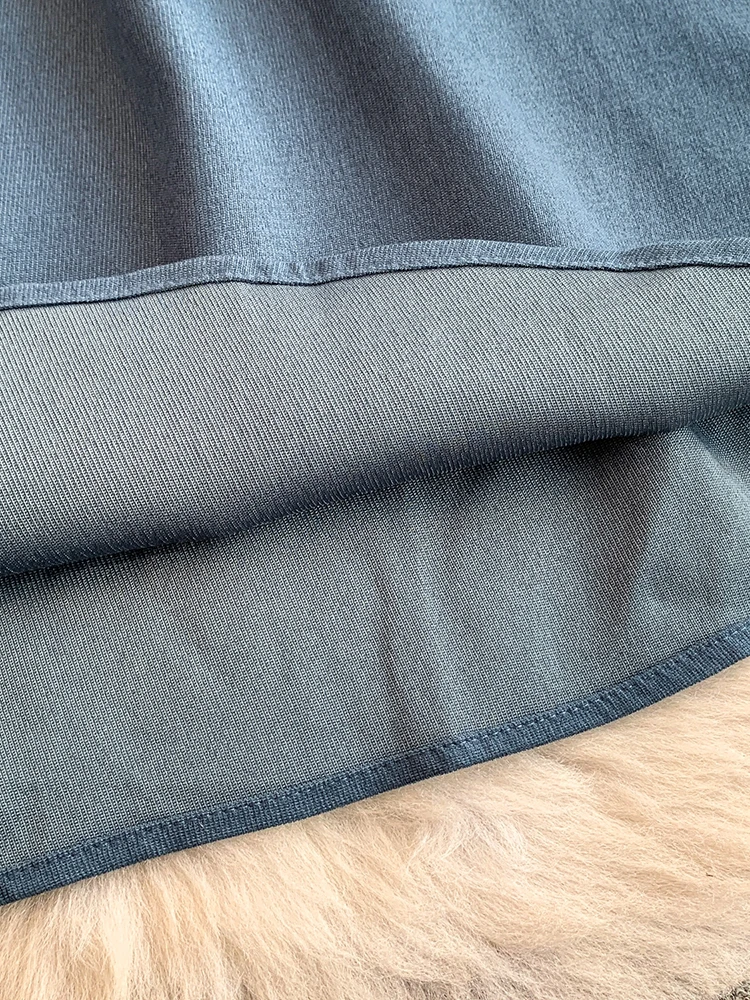 المرأة قميص فستان النمط الفرنسي الدانتيل يصل التلبيب فستان الخريف الشتاء حزام مطاط بسيط الصلبة منتصف طول فستان الإناث DS243