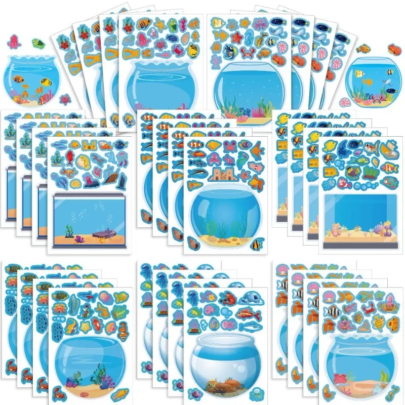 8PCS Creative Fish Tank Puzzle Sticker Toy Handmade DIY Notebook Desktop Creative Decoration Waterproof Sticker