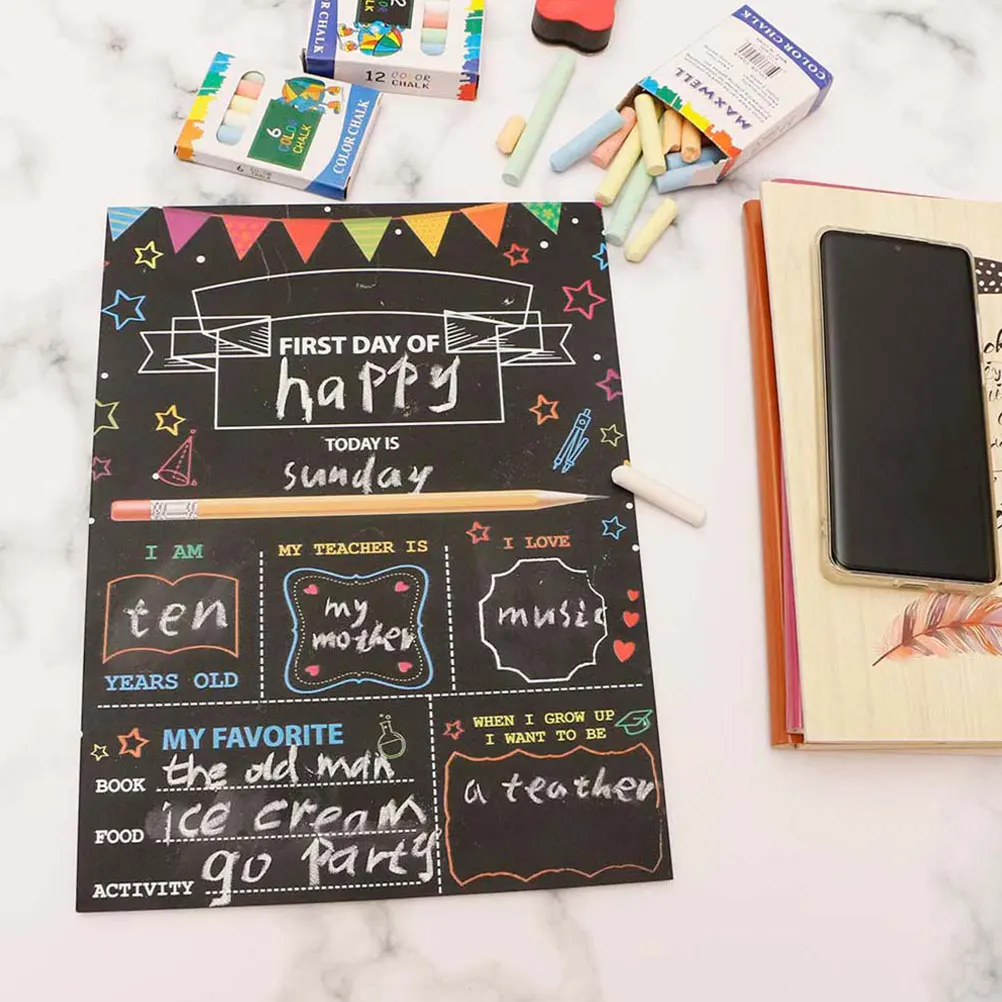 1Set Double-Sided Blackboard Hanging School Sign Small Lightweight Chalkboard for First Day Kindergarten Preschool Classroom