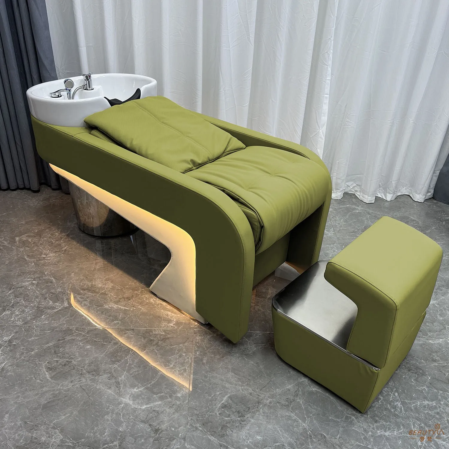 Barbershop shampoo bed, hair salon special semi-reclining shampoo bed with lights, Internet celebrity hairdressing trend, flush