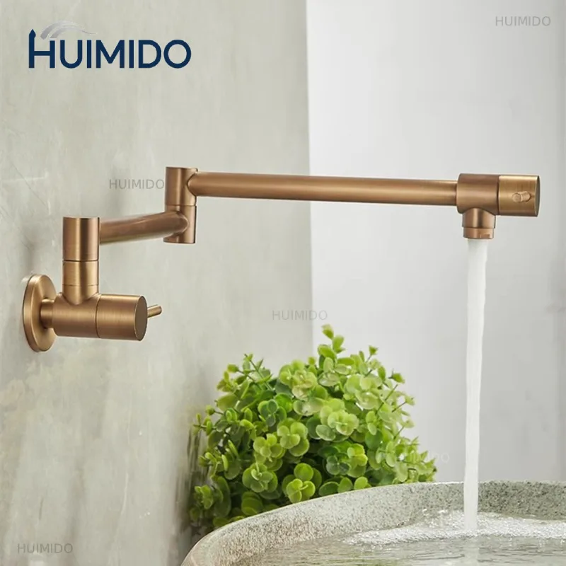 Bronze Pot Filler Tap Wall Mounted Foldable Single Cold Kitchen Faucet Black Sink Tap Rotate Folding Spout  Brass