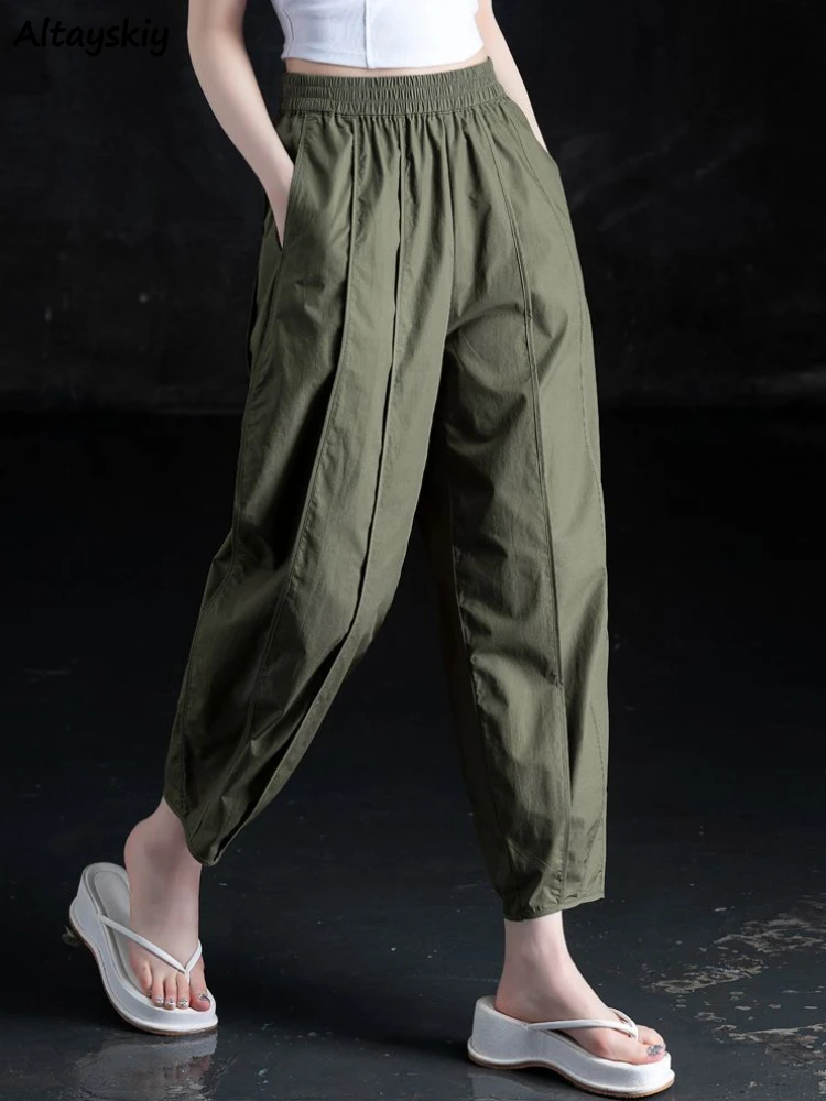 

Pants Women Classic Loose Attractive Comfortable Streetwear Pleated Elegant Trousers Solid Leisure Ulzzang Ankle-Length Design