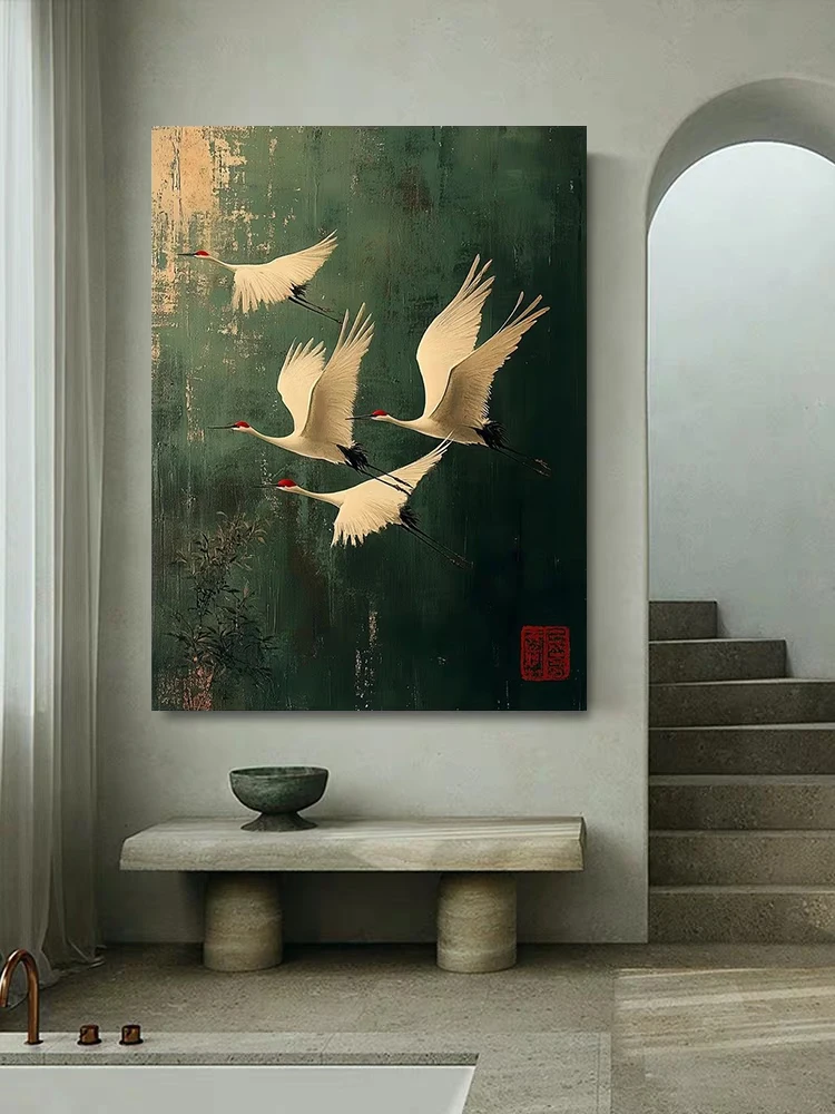 Abstract Four Flying Cranes Poster and Prints Animal Canvas Painting Wall Art Picture for Living Room Home Decor Cuadros