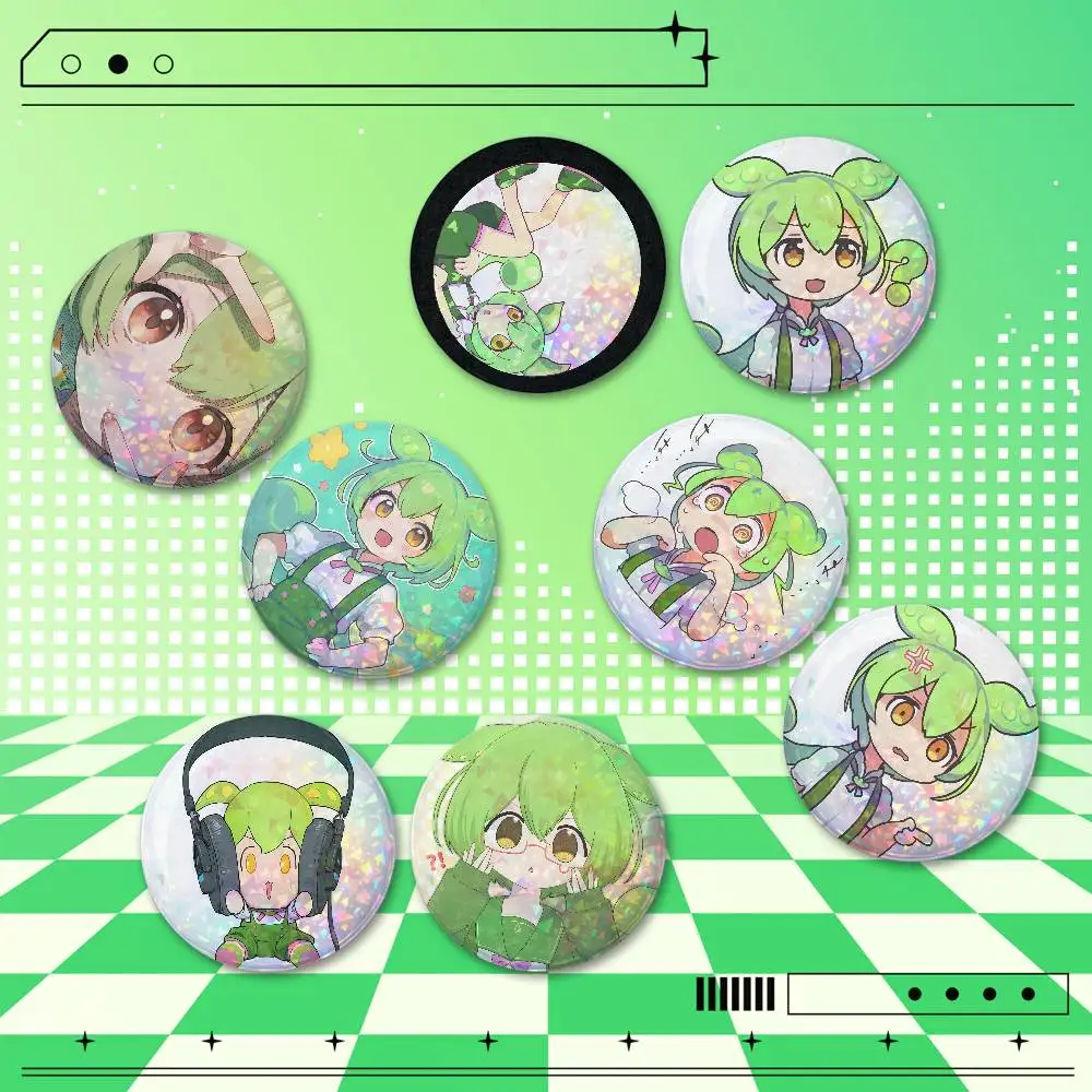 Zundamon 2 Pcs Set Holographic Round Button Badges Custom Pins for Backpack Clothes Hat Bag Accessories