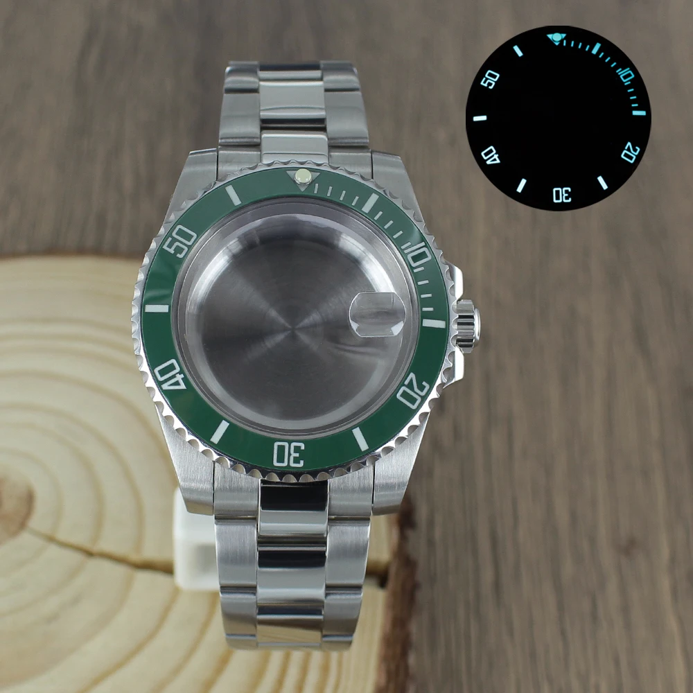 Водонепроницаемый корпус часов 40 мм, 200 м, аксессуары, светящийся керамический безель, сапфир для NH35 NH36 8215 SUB GMT, ремешок Oyster, скользящая пряжка