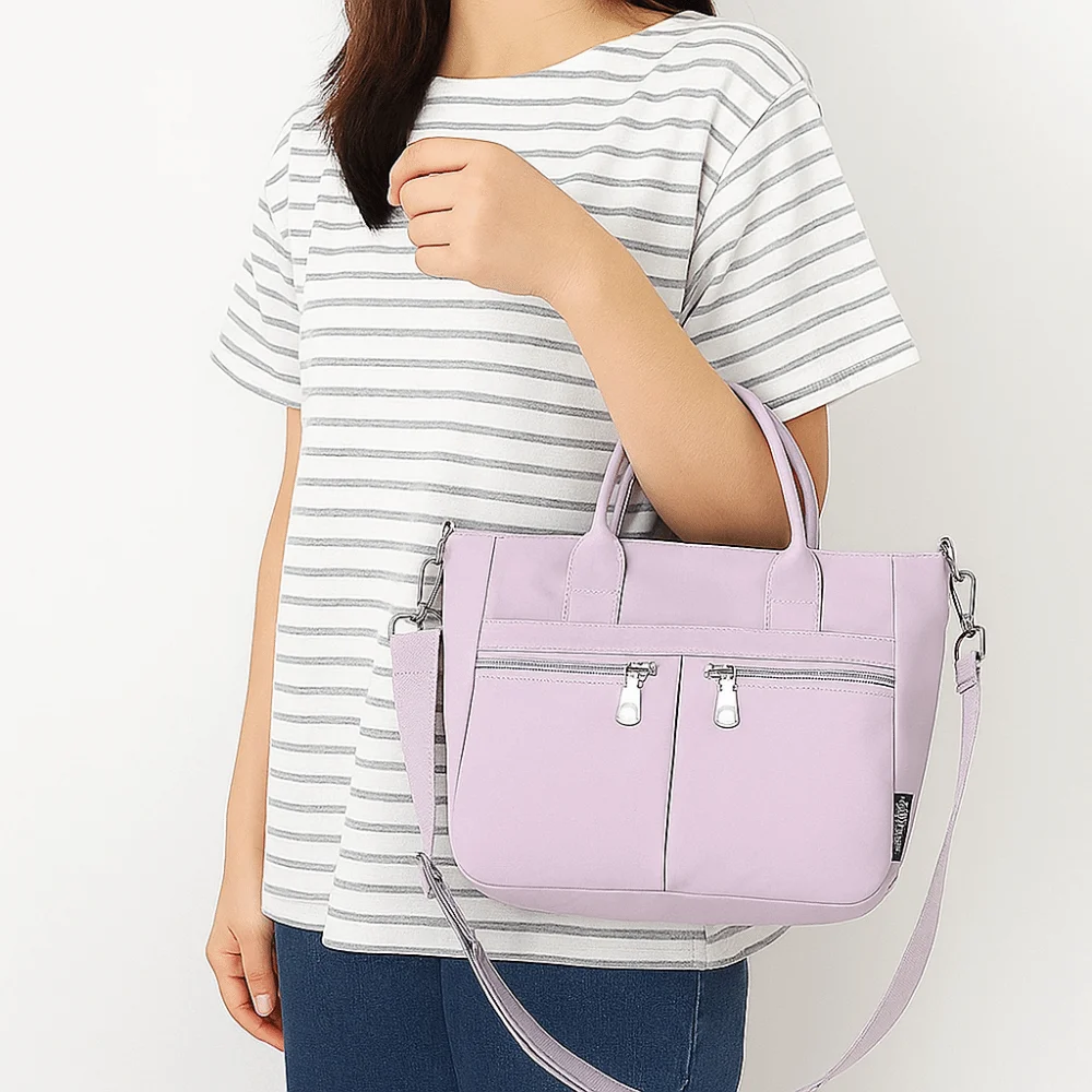 Casual Oxford Cloth Crossbody Bag Wide Shoulder Strap Solid Color Nylon Cloth Handbag Multi-pocket Lightweight Canvas Tote Bag