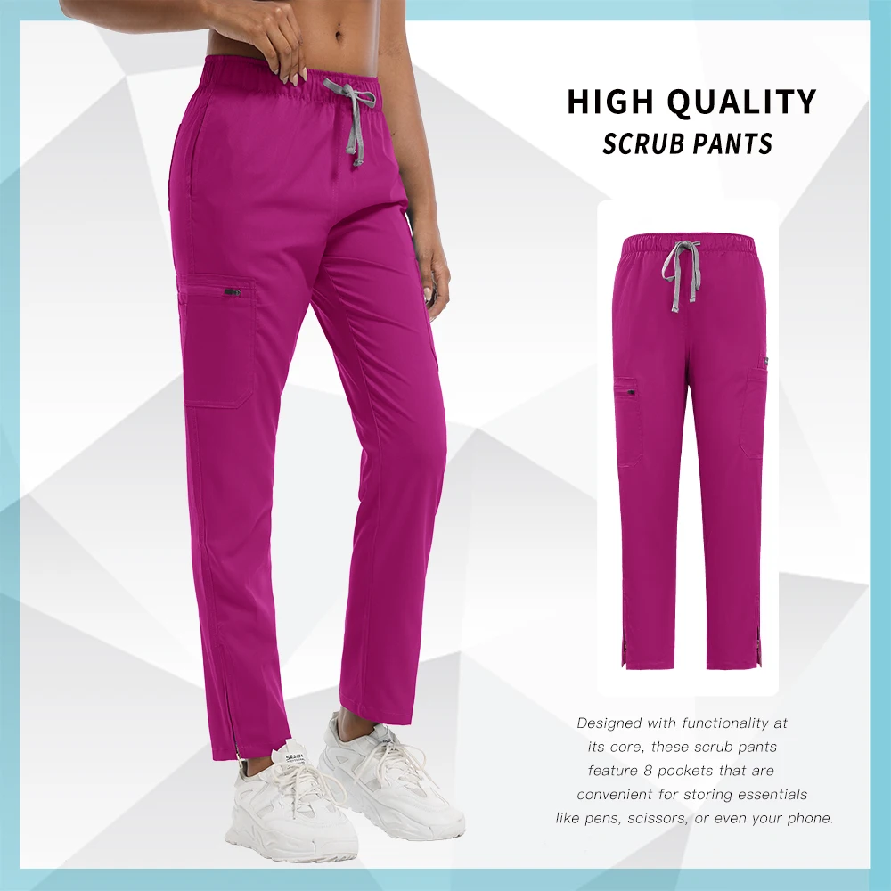 Lab Work Pants High Waist Clinic Workwear Pants Solid Colors Men Women's Trouser Pockets Pants Medical Surgical Uniforms Bottoms