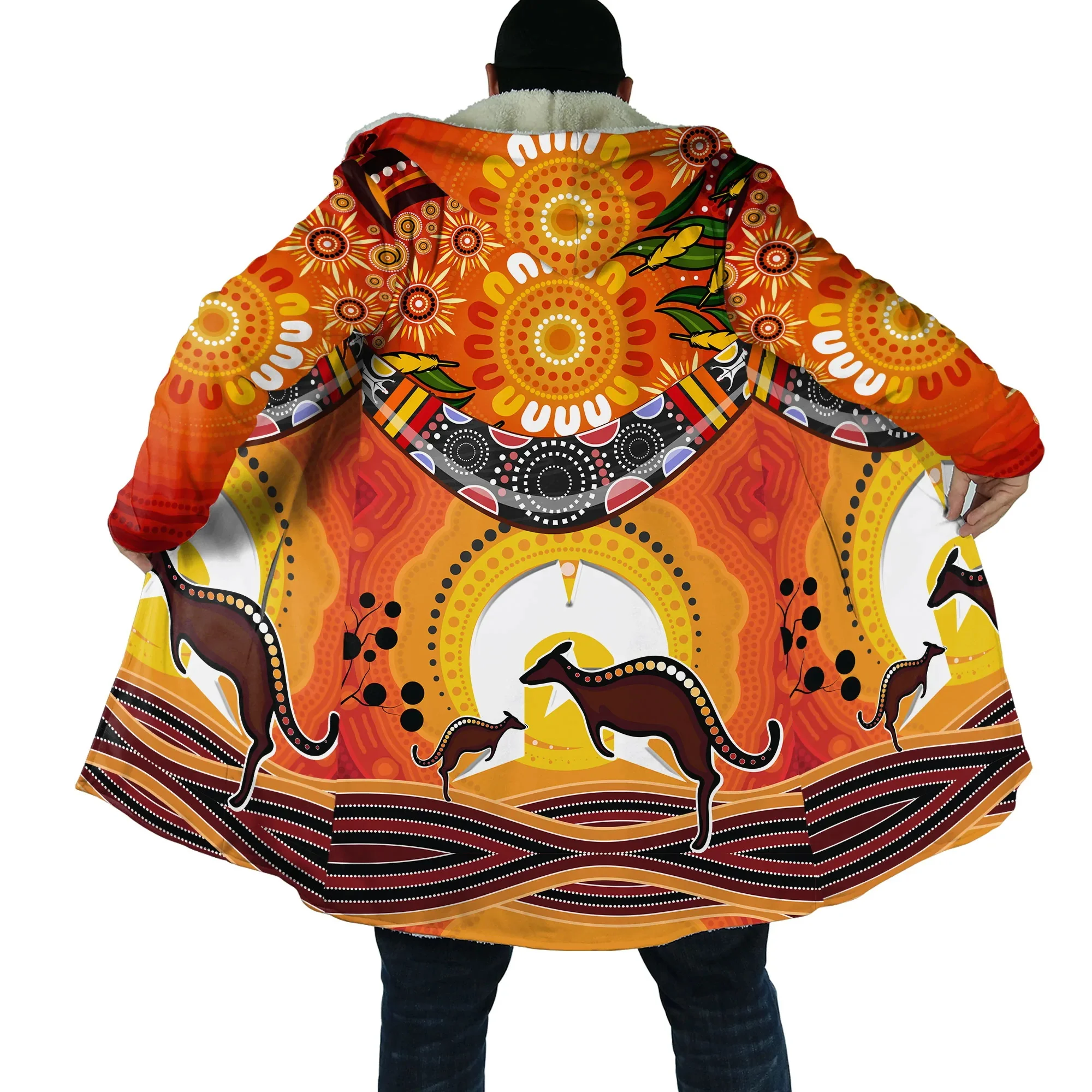 

PLstar Cosmos Aboriginal Indigenous Australia Kangaroo 3D Print Hooded Cloak Unisex Winter Fleece Wind Breaker Warm Cloak PZY01