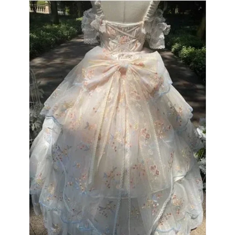 Vestidos de Boda de Princesa con bordado Floral de encaje dulce para mujer, Vestidos de fiesta bonitos para niñas, vestido Retro victoriano de Lolita Jsk japonés