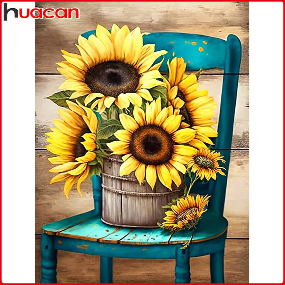 Huacan DIY Diamantmalerei Sonnenblume Holzfass Diamantstickerei Blumen Komplettset Bild mit Strasssteinen