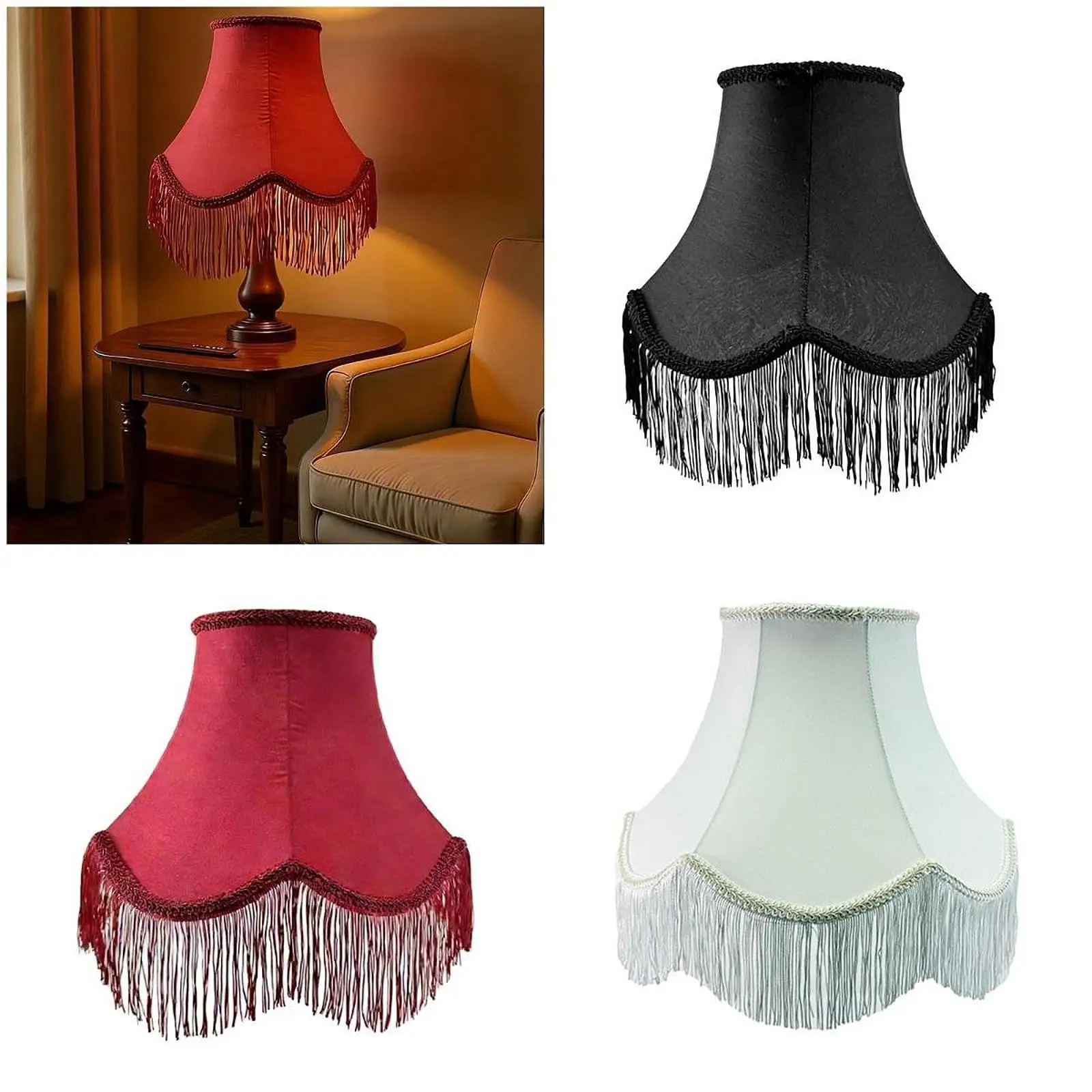 Vintage Lamp Shade Cloth Bell Shape Tassel Pendant Light Cover for Home Dining Room Living Room Table Lamp Decor