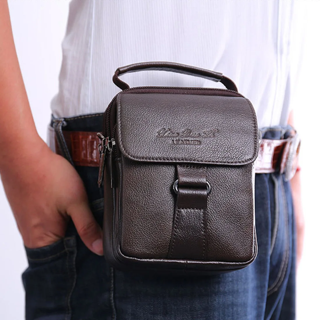 Men Small Cross body Shoulder Messenger Bag Handbag Pouch Genuine leather Male Real Cowhide Hip Fanny Pack Belt Waist Bag Purse